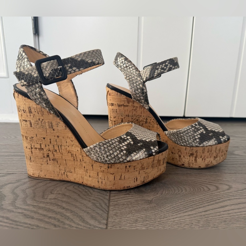 Giuseppe Zanotti Black and Gray Snakeskin Wedges